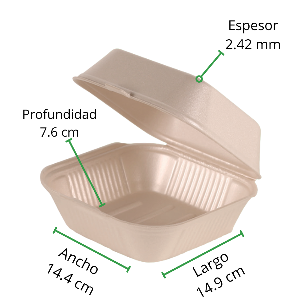 CONTENEDOR TERMICO BIODEGRADABLE  P/HAMBURGUESA REYMA 1 PAQ/50 PZAS  