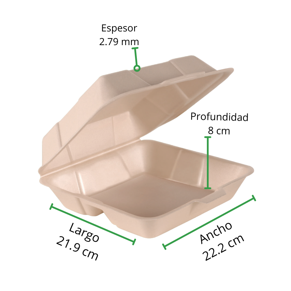 CONTENEDOR TERMICO BIODEGRADABLE 8X8 LISO REYMA 1 PAQ/50 PZAS