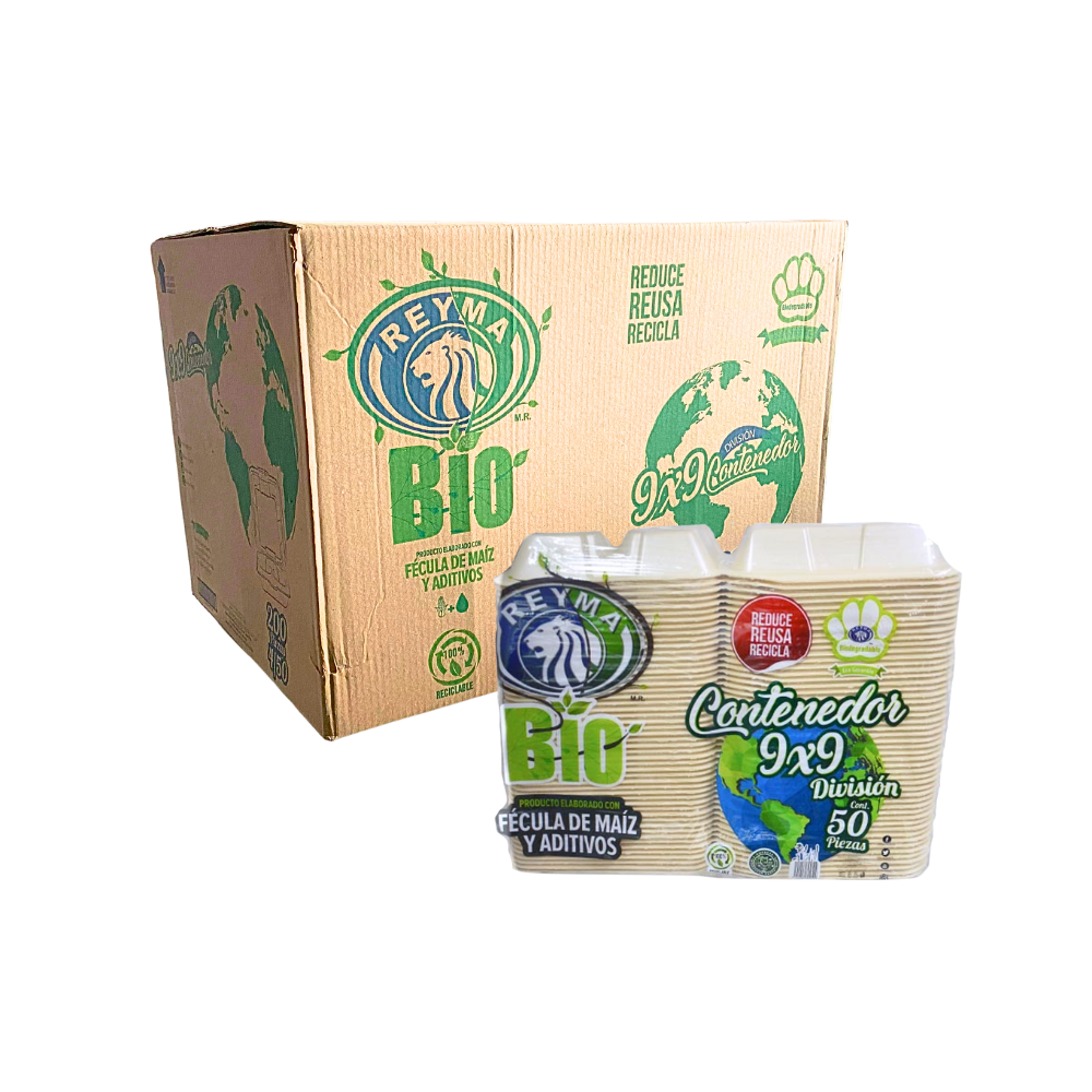 CONTENEDOR TERMICO BIODEGRADABLE 9X9 DIVISION REYMA 4 PAQ/50 PZAS 