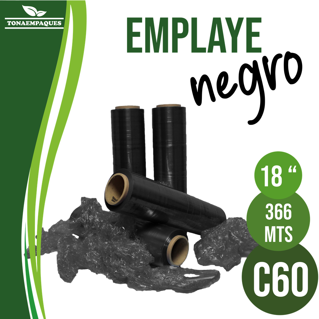 Pelicula Emplaye Manual Color Negro 18" x C60 x 1,200 Ft - 366 metros -Peso 2.75 Kg TiuPlast