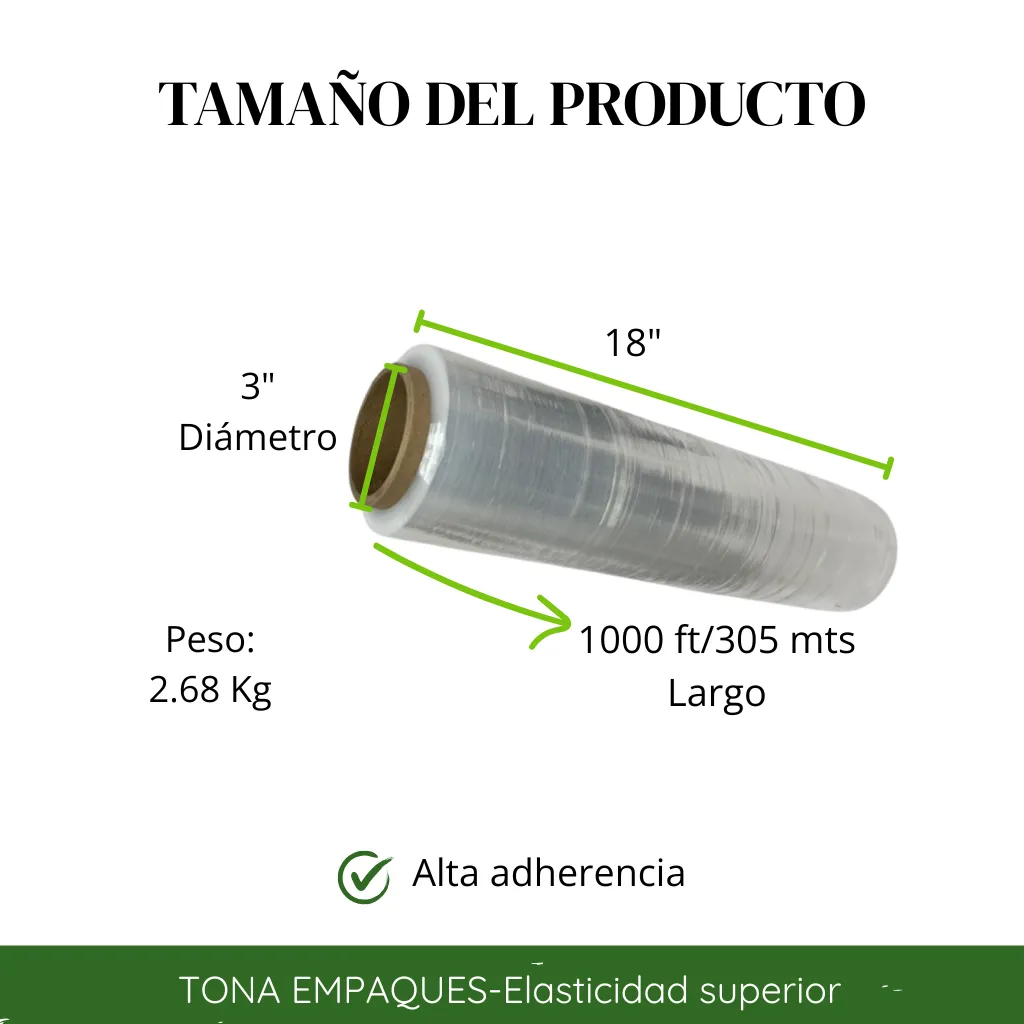 Pelicula Emplaye Manual Transparente 18" x C70 x 1,000 Ft - 305 metros -Peso 2.68 Kg TiuPlast