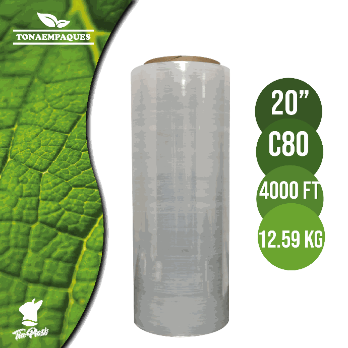 Película Automática Transparente 20" x C80 x 5,000 Ft - 1524 metros -Peso 15.41 Kg aprox TiuPlast