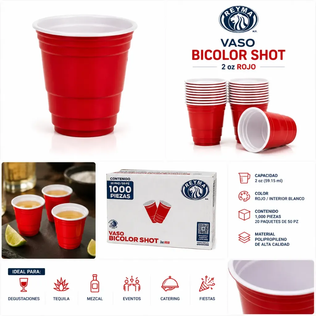 [VP2SHBCRJ CAJA] [VP2SHBCRJ CAJA-R6M1S3] VASO POLIPRO NO 2 SHOT BICOLOR ROJO REYMA 20 PAQ / 50 PZAS