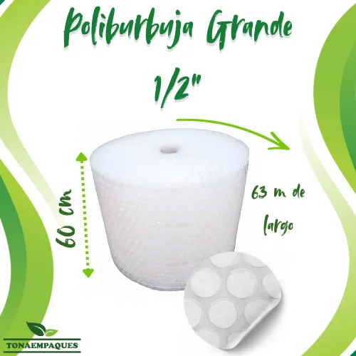 [BURBUJA12X60X63] Poliburbuja grande 1/2" 60 cm de ancho x 63 metros de largo Marca: Burbutek