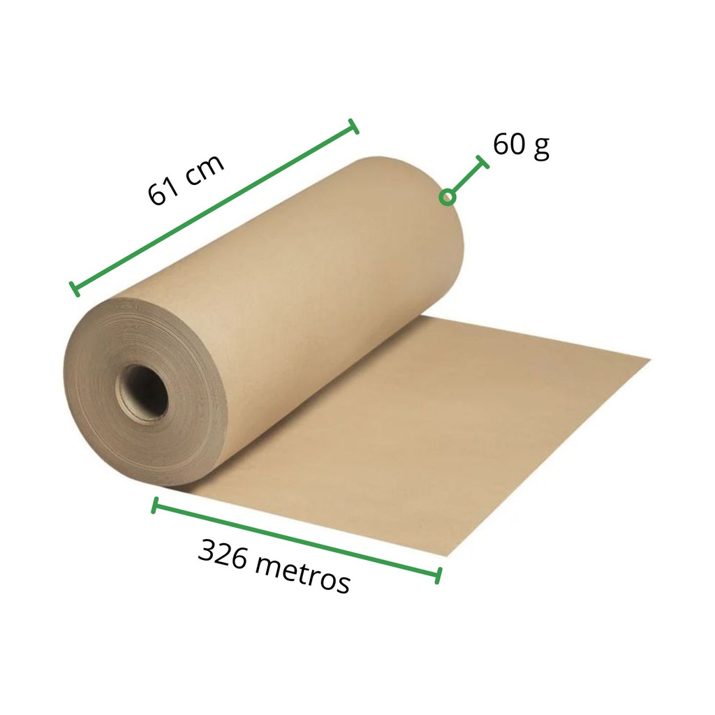 [PK61X60-R2M4S0] Papel Kraft rollo 61 cm de ancho x 326 metros de largo x Cal 60 g - Peso 15 Kg