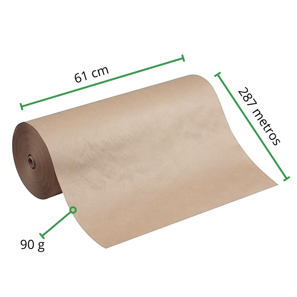 Papel Kraft rollo 61 cm de ancho x 287 metros de largo x Cal 90 g - Peso 15 Kg