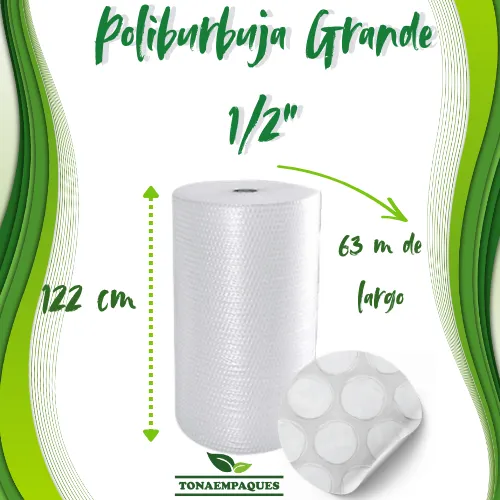 [BURBUJA12X122X63] Poliburbuja grande 1/2" 122 cm de ancho x 63 metros de largo Marca: Burbutek