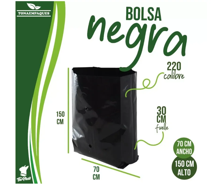 [BNB70X30X150X220] Bolsa negra para basura 70+30x150 cm Calibre 220 (Kg)