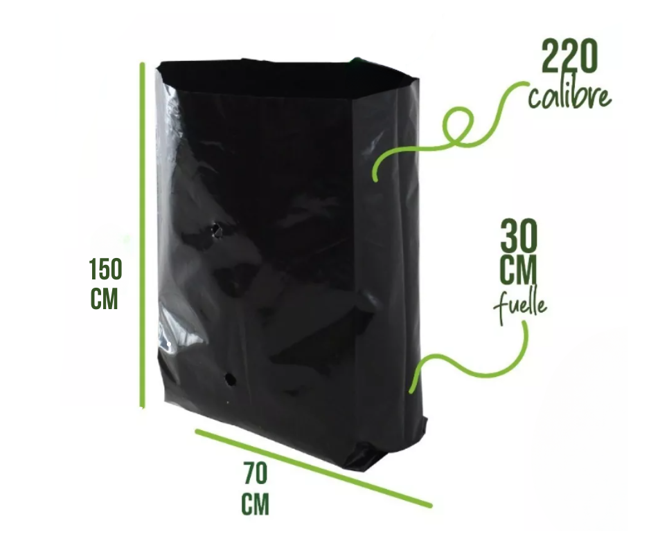 Bolsa negra para basura 70+30x150 cm Calibre 220 (Kg)