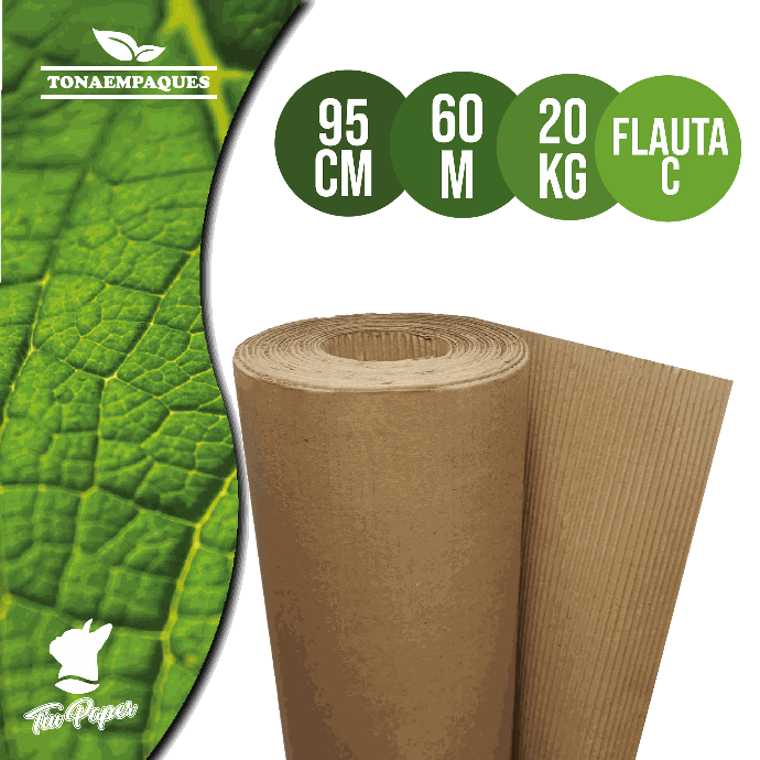 Carton Corrugado/ Single Face rollo 95 cm de ancho x  59 metros de largo - Flauta C  - Peso 20 Kg