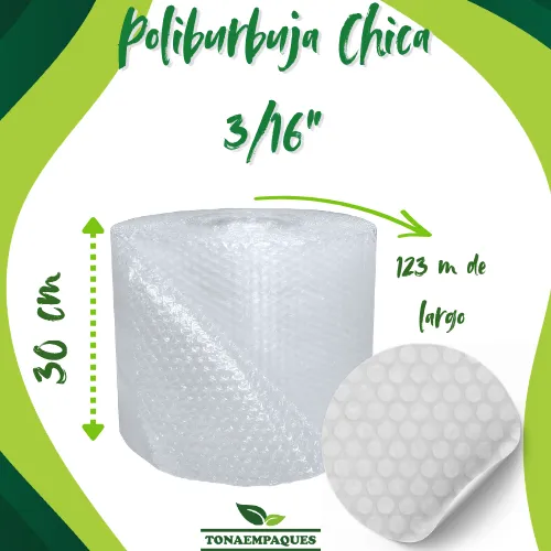 [BURBUJA316X30X123] Poliburbuja chica 3/16" 30 cm de ancho x 123 metros de largo Marca: Burbutek