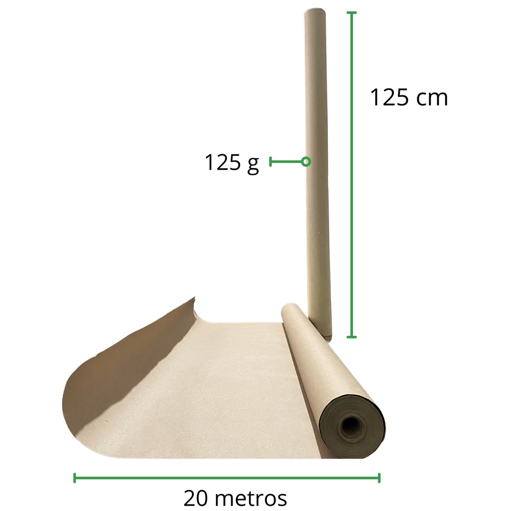 Papel Kraft rollo 125 cm de ancho x 20 metros de largo x Cal 125 g - Peso 3.28 Kg aproximadamente