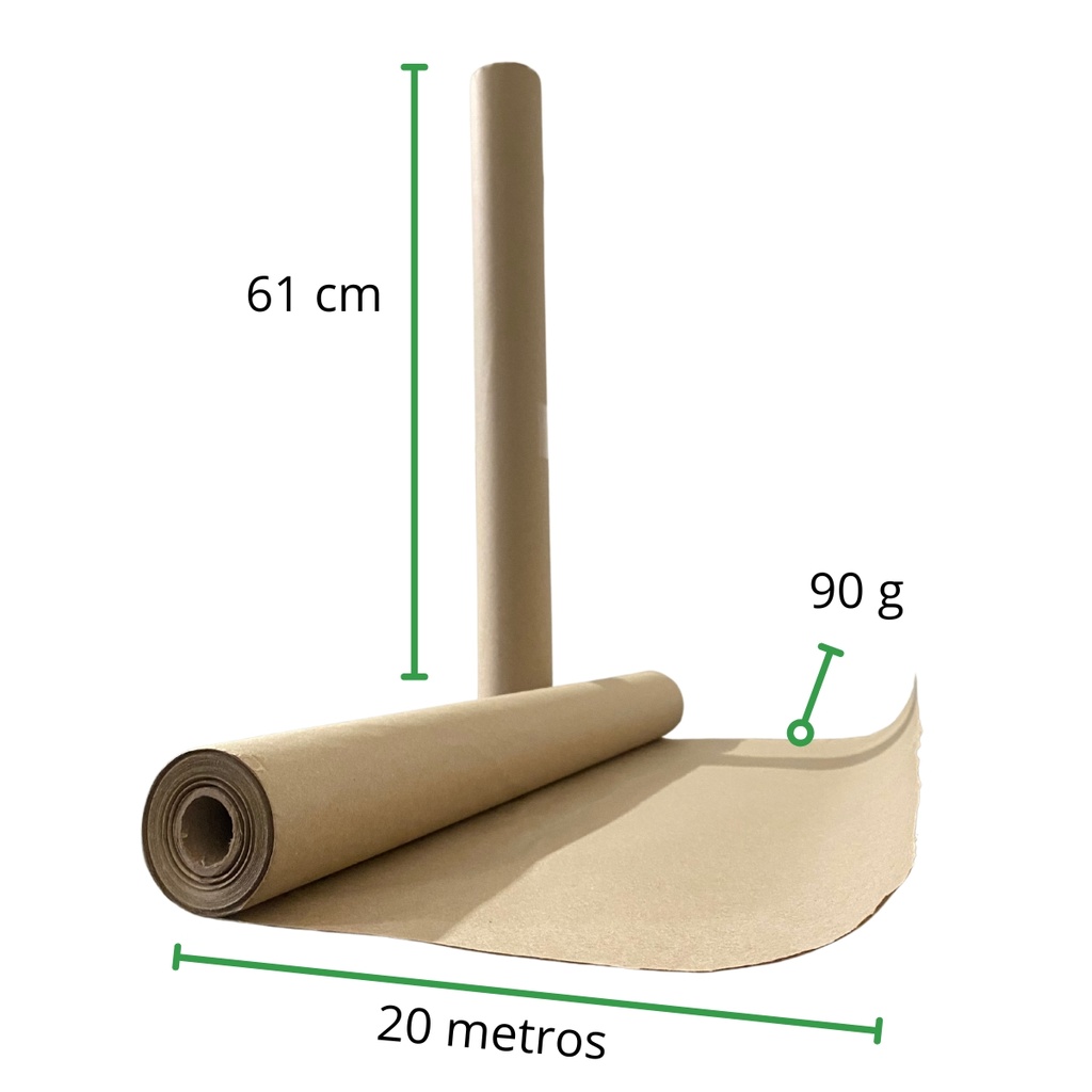 Papel Kraft rollo 61 cm de ancho x 20 metros de largo x Cal 90 g - Peso 1.22 Kg aproximadamente 