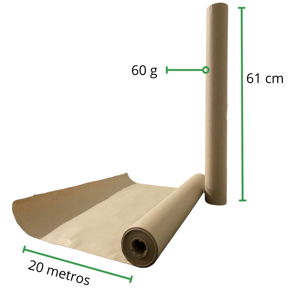 Papel Kraft rollo 61 cm de ancho x 20 metros de largo x Cal 60 g - Peso 0.8 Kg aproximadamente