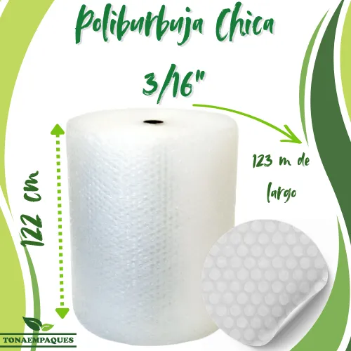 [BURBUJA316X122X123] Poliburbuja chica 3/16" 122 cm de ancho x 123 metros de largo Marca: Burbutek