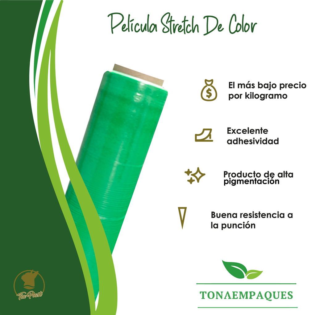 Pelicula Emplaye Manual Color Verde 18" x C60 x 1,200 Ft - 366 metros -Peso 2.75 Kg TiuPlast