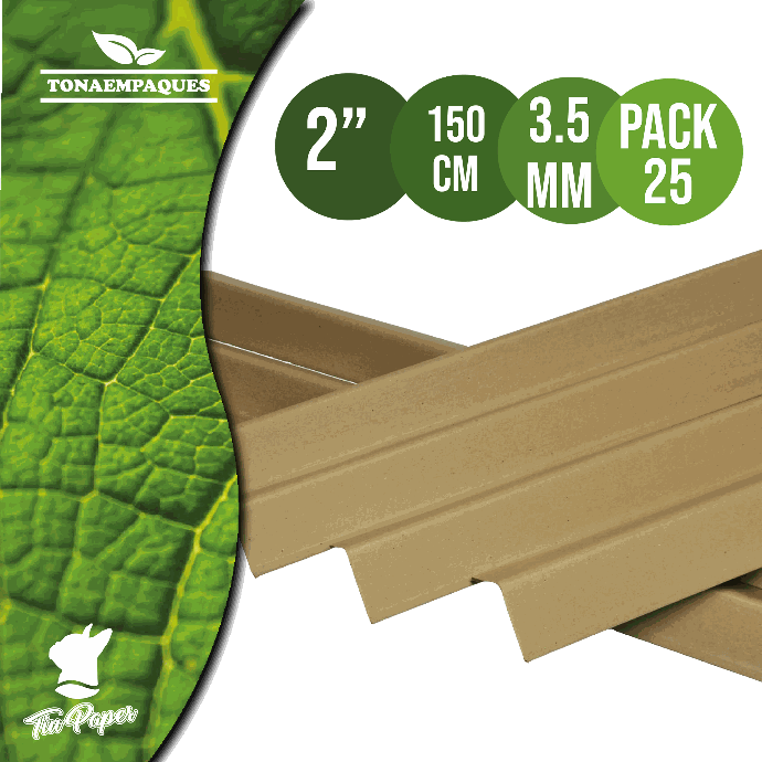 Esquinero de carton 2" x 150 cm de largo - Cal 140 / 3.5 mm Paq 25 piezas