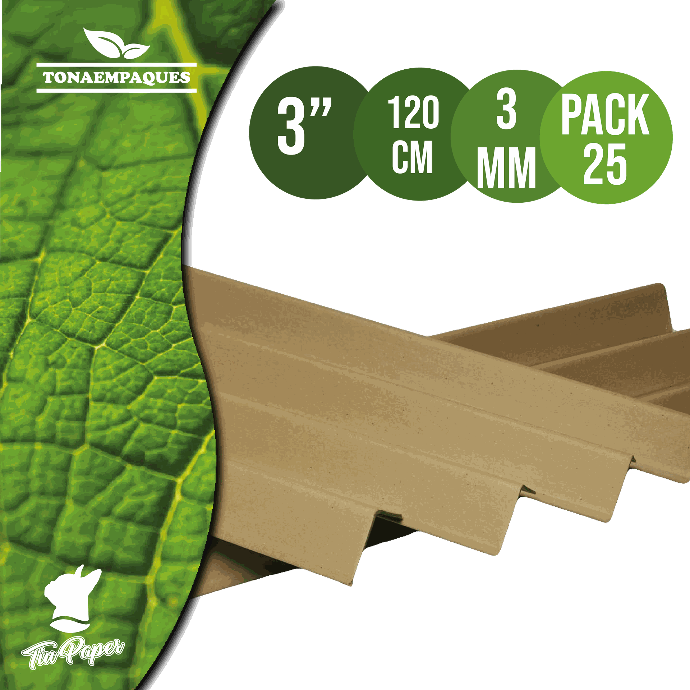 Esquinero de carton 3" x 120 cm de largo - Cal 120 / 3 mm Paq 25 piezas