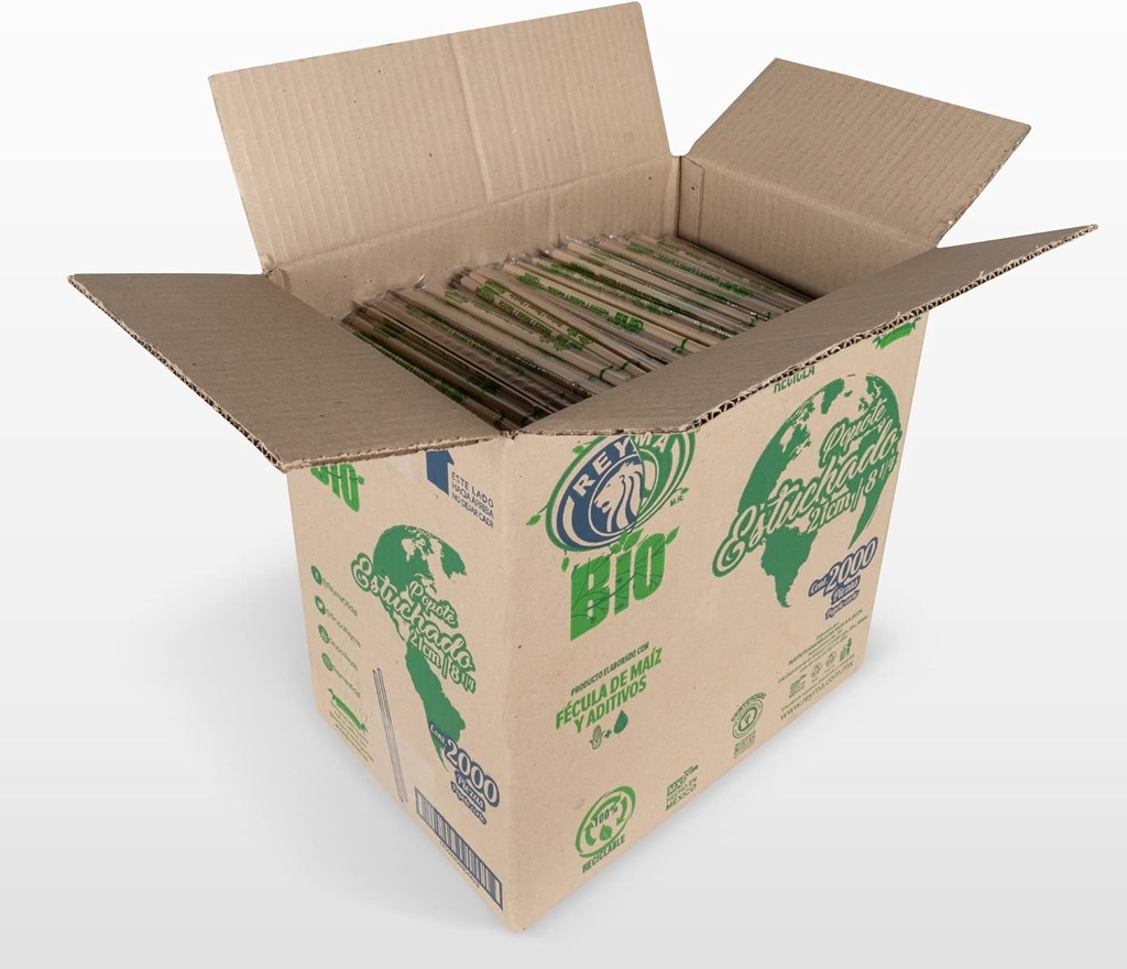 [POGES21BIO-R1M3S3] POPOTE BIODEGRADABLE GRANEL ESTUCHADO 21 CM 1 CJ/2000 PZAS