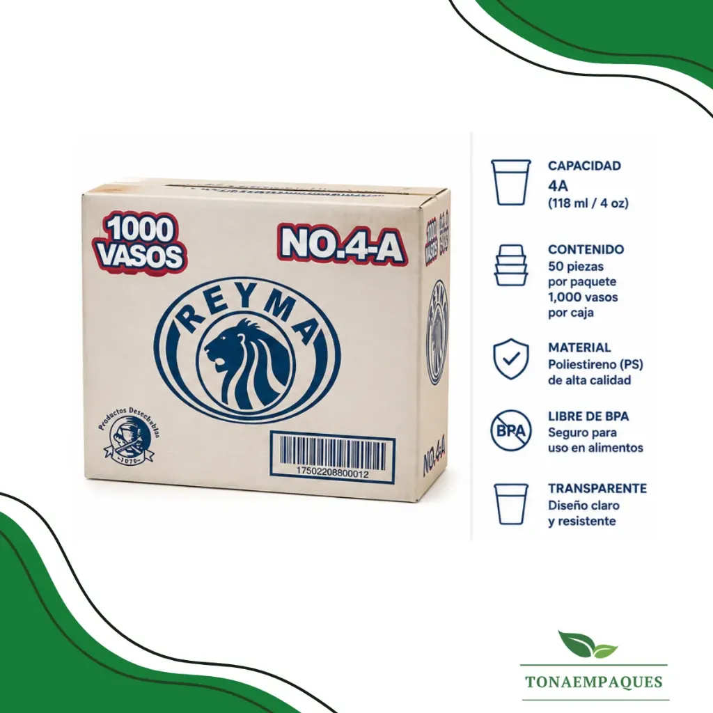 [VP4A CAJA] [VP4A CAJA-R6M1S2] VASO POLIPRO NO 4 ANCHO REYMA 20 PAQ / 50 PZAS