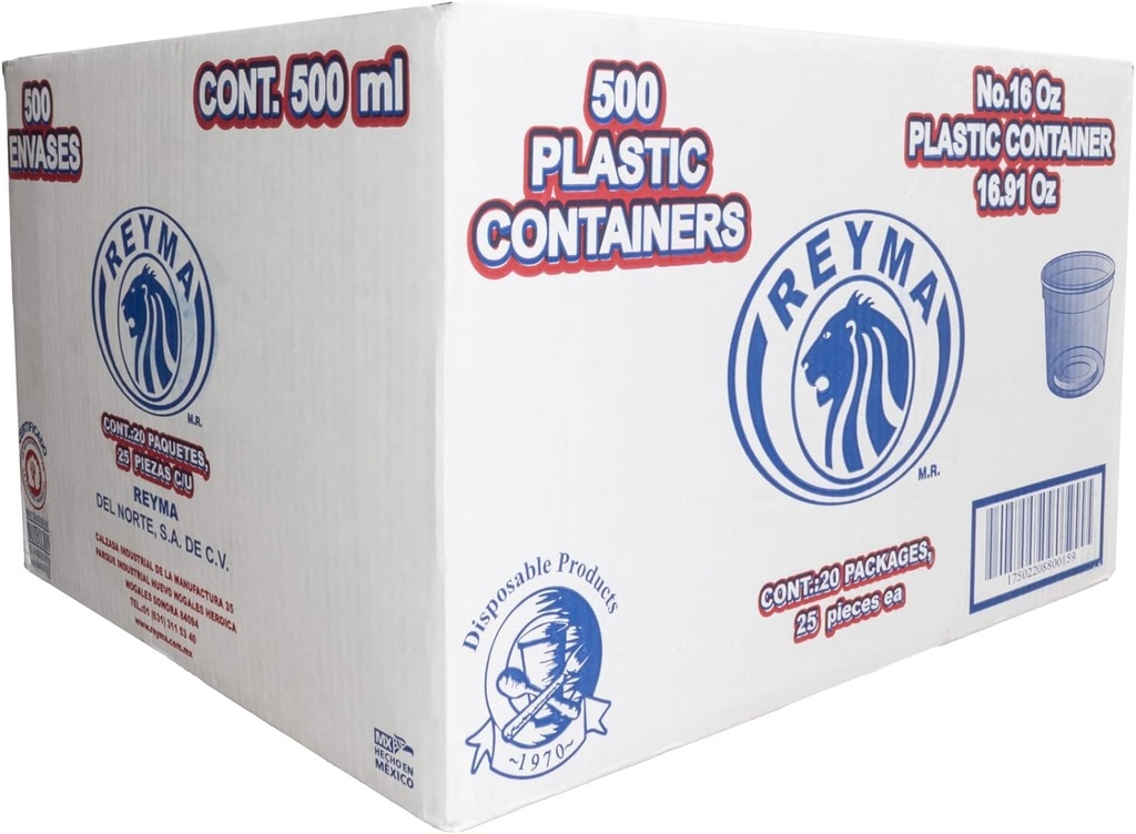 [ENV1/2LTR CAJA] [ENV1/2LTR CAJA-R6M3S0] ENVASE POLIPRO 1/2 LITRO REYMA 20 PAQ / 25 PZAS