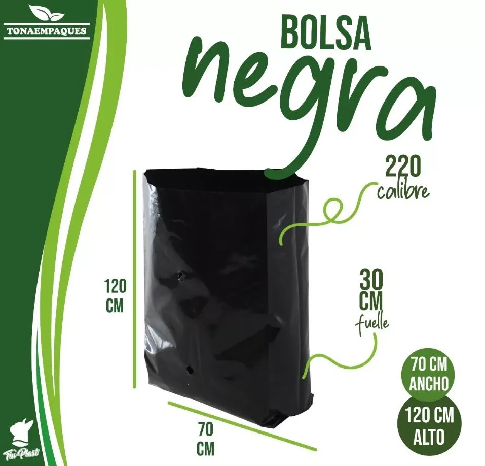 [BNB70X30X120X220] [BNB70+30x120-R4M3S2]Bolsa negra para basura TiuPlast 70+30x120 cm Calibre 220 (Kg)