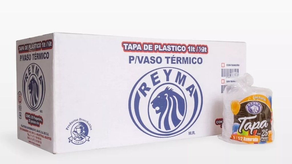 [TVT1LTR CAJA-R6M3S0] TAPA RANURADA P/VASO TERMICO 1 Y 1/2 LITRO REYMA 20 PAQ / 25 PZAS