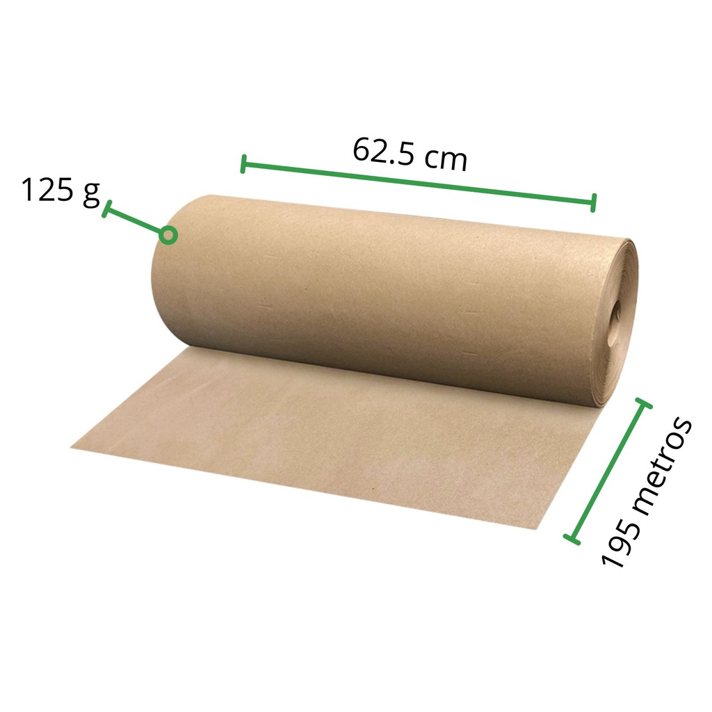 [PK625X125X60R-R2M4S3] Papel Kraft rollo 62.5 cm de ancho x 195 metros de largo x Cal 125 g - Peso 17 Kg TiuPaper