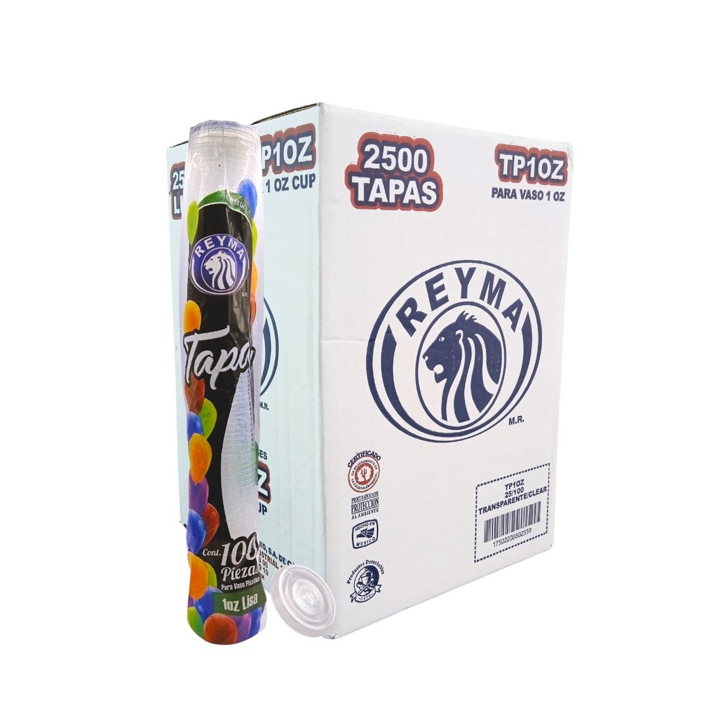 [TP1OZ CAJA-R5M1S1] TAPA LISA P/VASO POLIPRO NO 1 ONZA REYMA 25 PAQ/100 PZAS