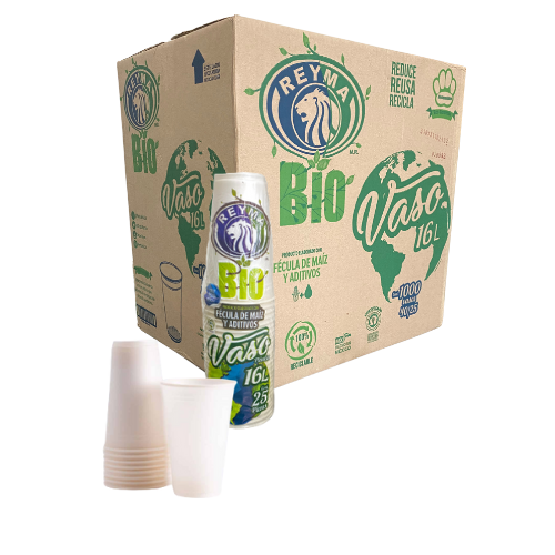[VP16LBIO CAJA-R6M4S0] VASO POLIPRO BIODEGRADABLE NO 16 LARGO REYMA 40 PAQ/25 PZAS