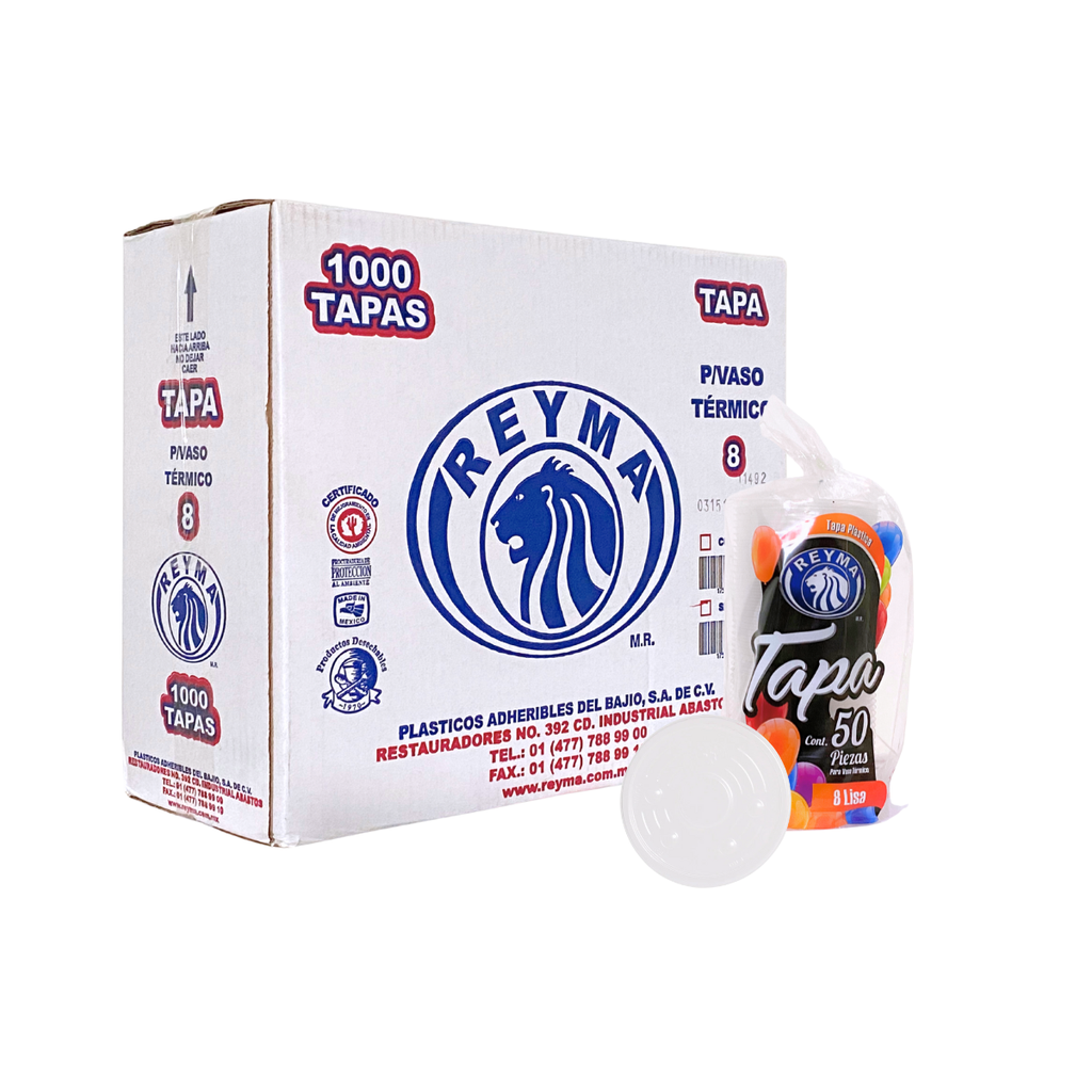 [TVT8 CAJA-R5CM3S2] TAPA LISA P/VASO TERMICO NO 8 REYMA 20 PAQ/50 PZAS