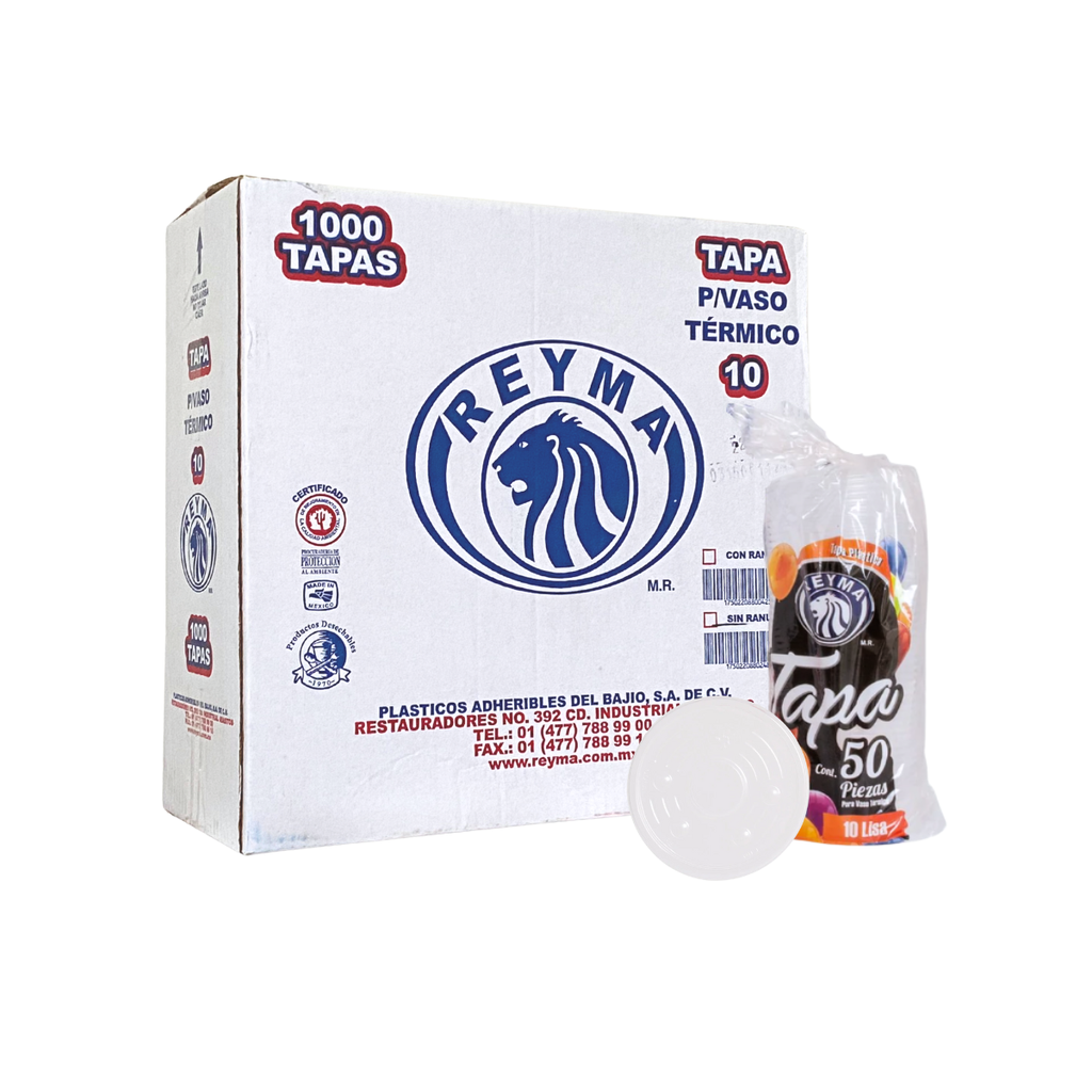 [TVT10 CAJA] [TVT10 CAJA-R5CM2S1] TAPA LISA P/VASO TERMICO NO 10 REYMA 20 PAQ/50 PZAS  