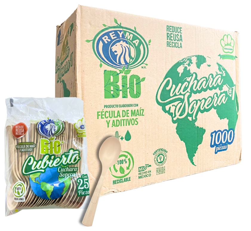 [CS1BIO CAJA] [CS1BIO CAJA-R1M3S3] CUCHARA PLASTICA BIODEGRADABLE SOPERA NO 1 REYMA 40 PAQ/25 PZAS