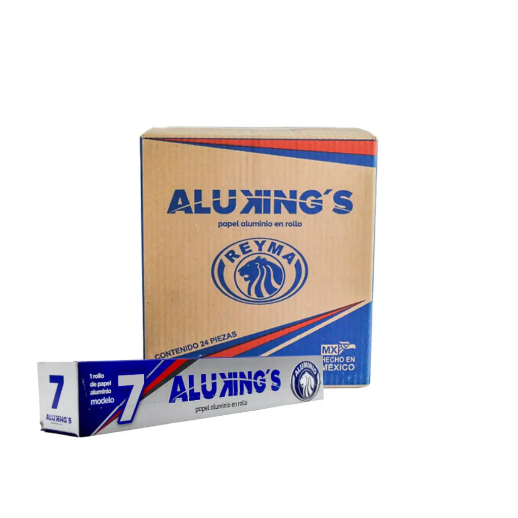 [ALKMOD007 CAJA-R1M7S2] ROLLO DE PAPEL ALUMINIO MODELO 7 ALUKING´S 4.2 METROS DE LARGO / 30 CM DE ANCHO / ESPESOR 11 MICRAS CAJA/24 PZAS