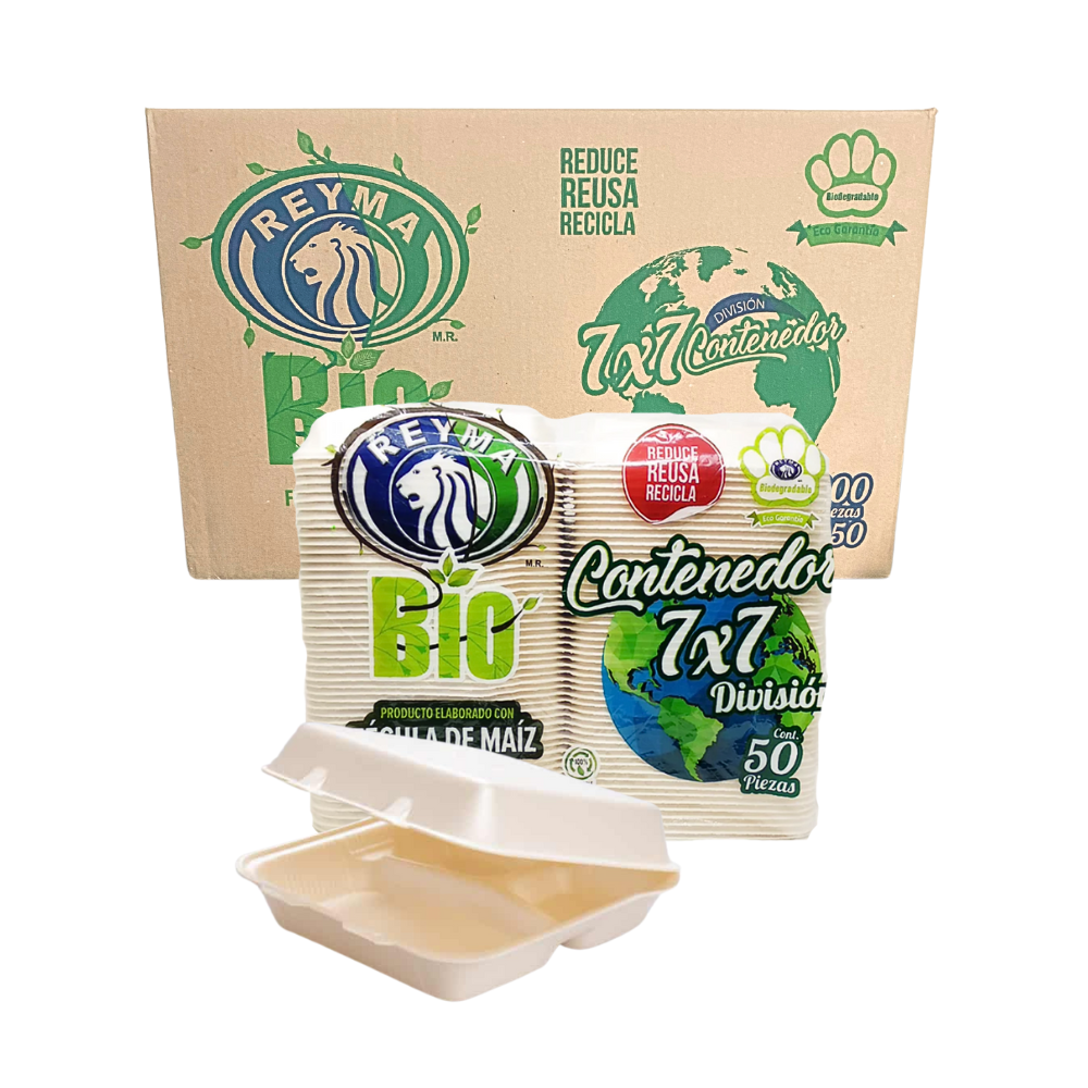 [CN7X7D4PBIO CAJA-R1AM1S2] CONTENEDOR TERMICO BIODEGRADABLE 7X7 DIVISION REYMA 4 PAQ/50 PZAS 