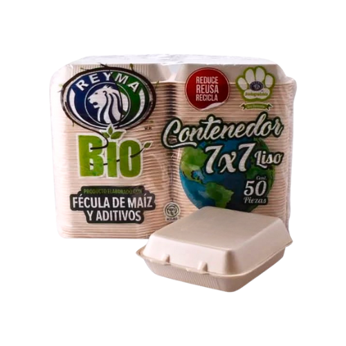 [CN7X7L4PBIO-R6M1S2] CONTENEDOR TERMICO BIODEGARDABLE 7X7 LISO REYMA 1 PAQ/50 PZAS  