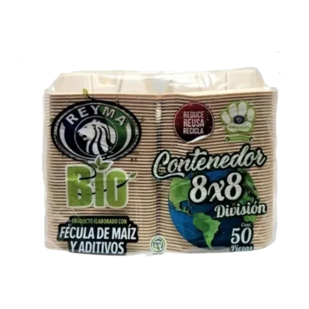 [CN8X8D4PBIO-R1AM1S1] CONTENEDOR TERMICO BIODEGRADABLE 8X8 DIVISION REYMA 1 PAQ/50 PZAS 