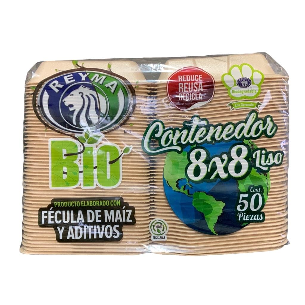 [CN8X8L4PBIO-R1AM1S1] CONTENEDOR TERMICO BIODEGRADABLE 8X8 LISO REYMA 1 PAQ/50 PZAS