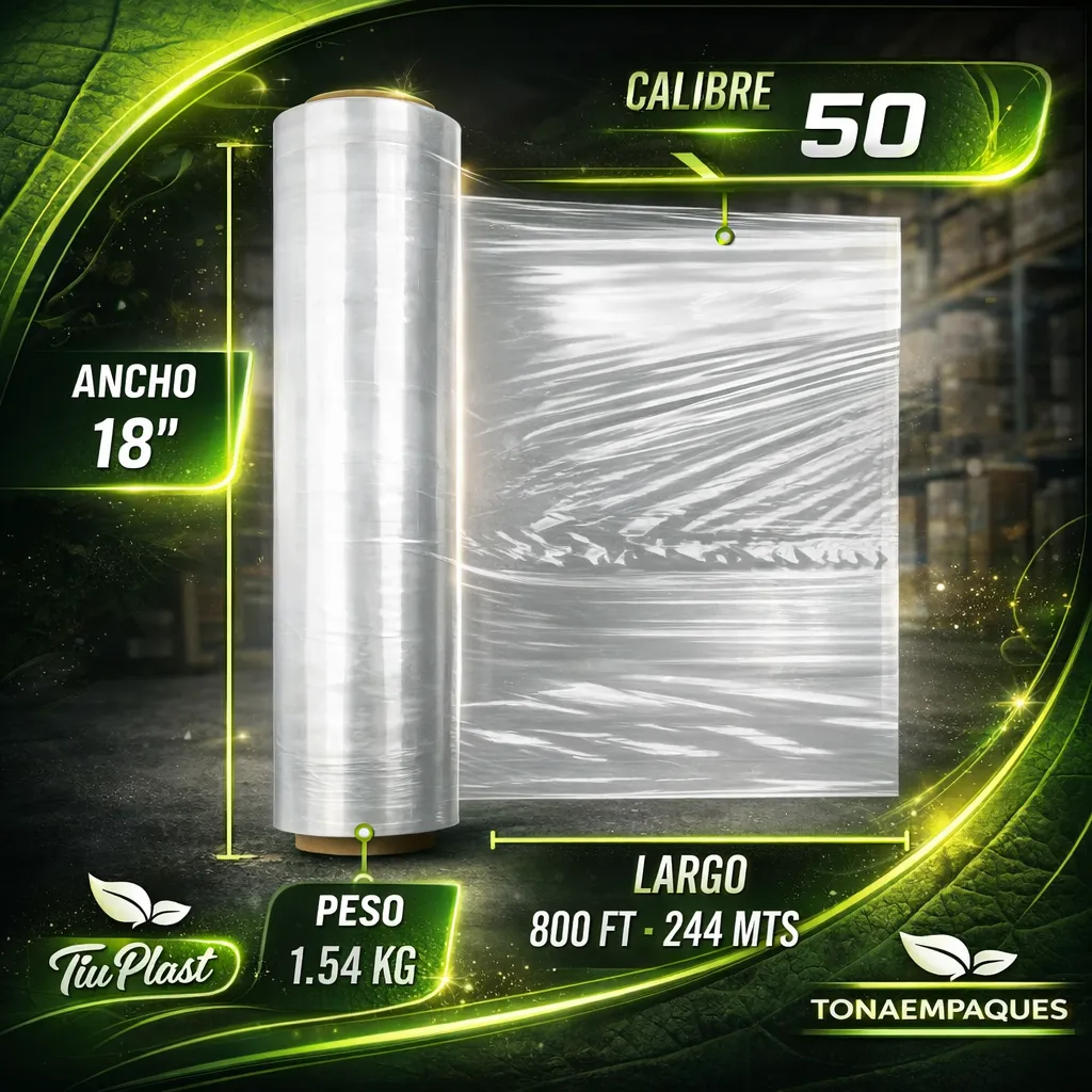 [PM18C50800X480R] Pelicula Emplaye Manual Transparente 18" x C50 x 800 Ft - 244 metros -Peso 1.54 Kg TiuPlast