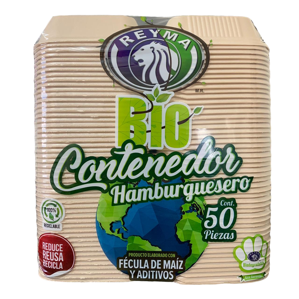 [CNH10PBIO-R6M1S3] CONTENEDOR TERMICO BIODEGRADABLE  P/HAMBURGUESA REYMA 1 PAQ/50 PZAS  