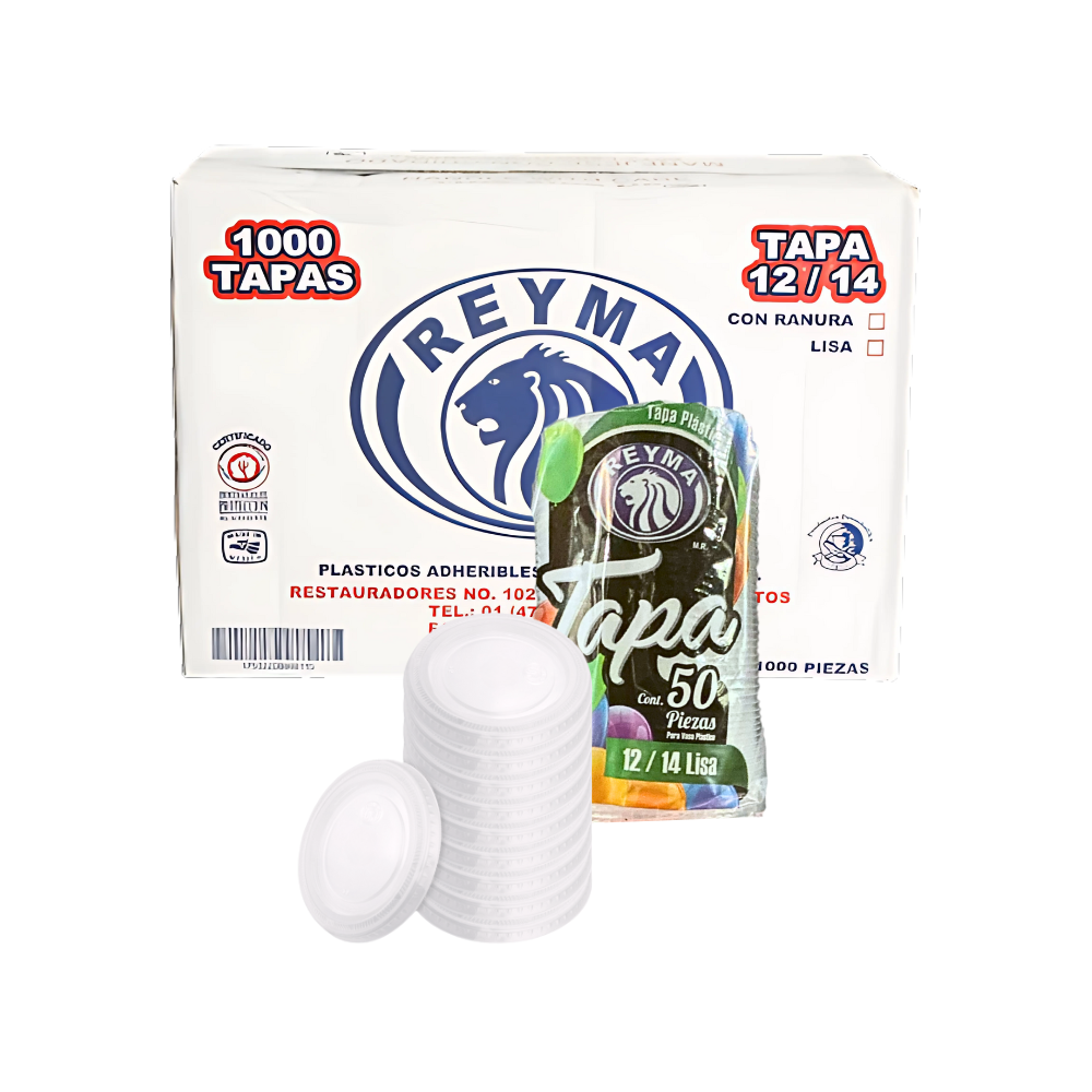 [TP1214 CAJA] [TP1214 CAJA-R5M1S3] TAPA LISA P/VASO POLIPRO NO 12/14 REYMA 20 PAQ / 50 PZAS
