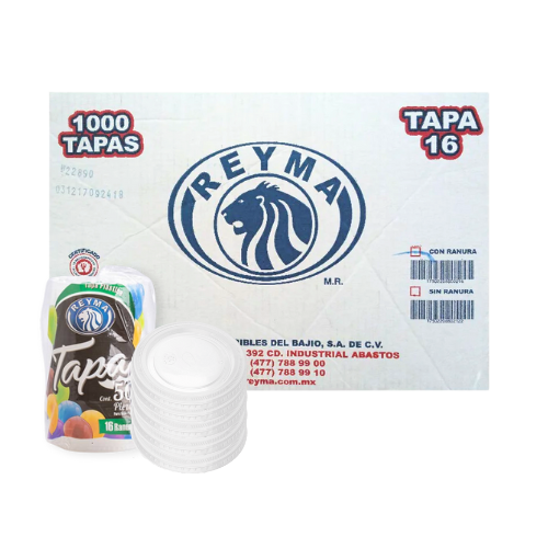 [TP16R CAJA] [TP16R CAJA-R5M2S0] TAPA RANURADA P/VASO POLIPRO NO 16 REYMA 20 PAQ / 50 PZAS