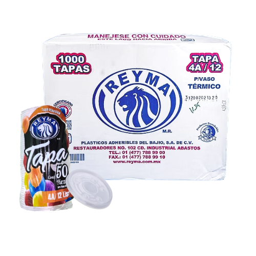 [TVT4A12 CAJA] [TVT4A12 CAJA-R5CM2S2] TAPA LISA P/VASO TERMICO NO 4A/12 REYMA 20 PAQ / 50 PZAS