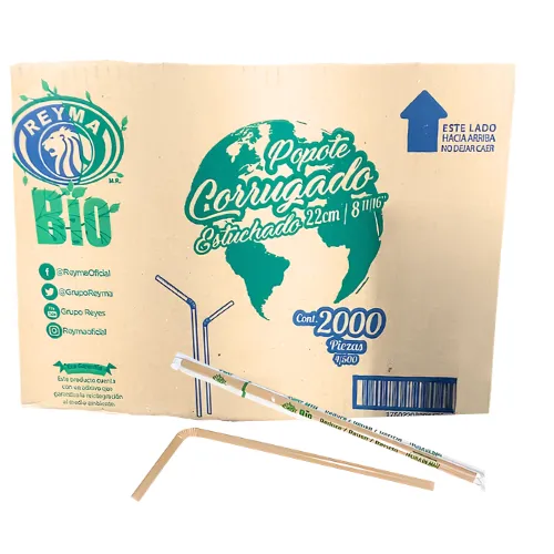 [POCESCO22BIO CAJA-R1M3S2] POPOTE BIODEGRADABLE CAJA ESTUCHADO CORRUGADO 22 CM 4 CJS/500 PZAS