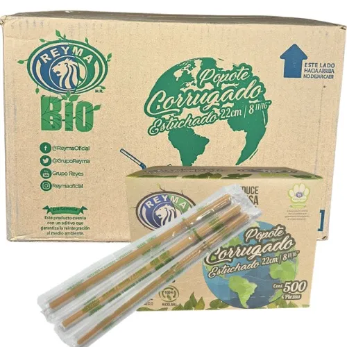 [POCESCO22BIO CAJA-R1M3S2] POPOTE BIODEGRADABLE CAJA ESTUCHADO CORRUGADO 22 CM 4 CJS/500 PZAS