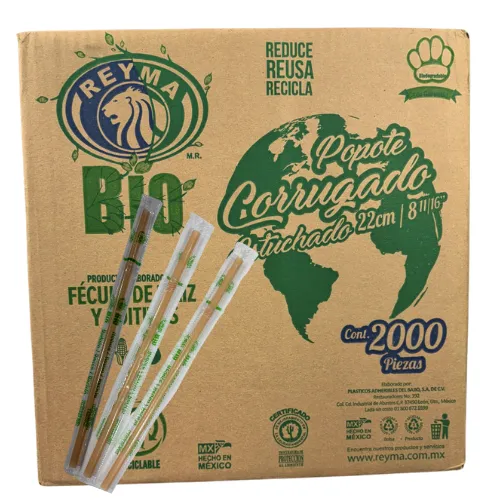 [POGESCO22BIO-R1M3S0] POPOTE BIODEGRADABLE GRANEL ESTUCHADO CORRUGADO 22 CM 1 CJ/2000 PZAS