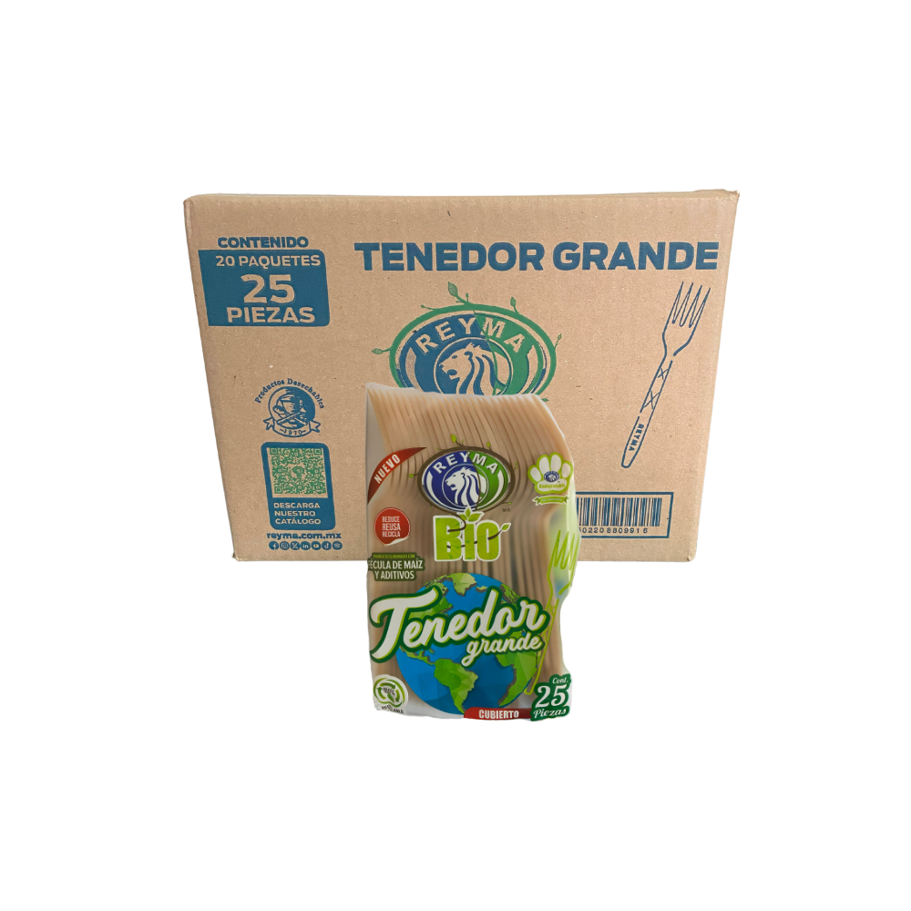 [CTG25BIO CAJA-R1M4S3] TENEDOR GRANDE BIODEGRADABLE 20 PQ / 25 PZ