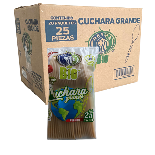 [CCG25BIO CAJA-R1M1S1] CUCHARA GRANDE BIODEGRADABLE 20 PAQ / 25 PZAS
