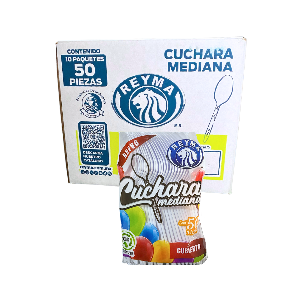 [CCM50BC CAJA-R1M1S2] CUCHARA MEDIANA 10 PAQ/50 PZAS BLANCO