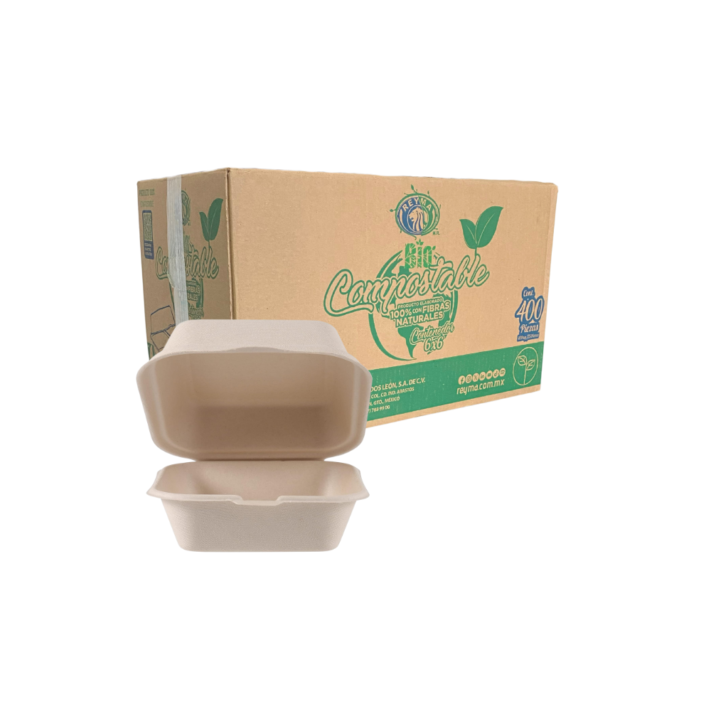 [CNCP6X6 CAJA-R1M6S1] CONTENEDOR COMPOSTABLE 6X6 REYMA 16 PAQ/25 PZAS